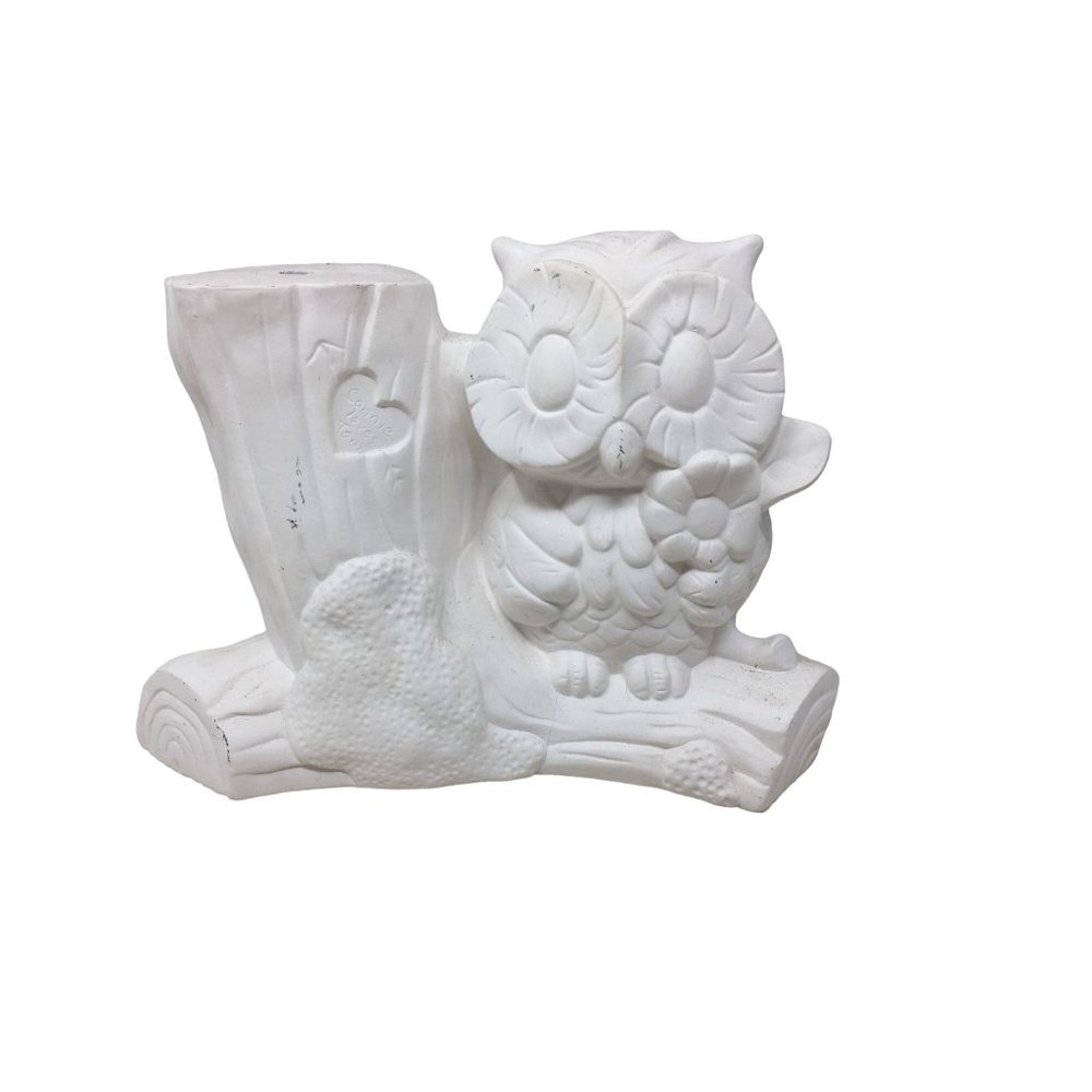"Connie Loves Tom" Heart on Log with Owl Ceramic Gift or Decor - Cute Fun
